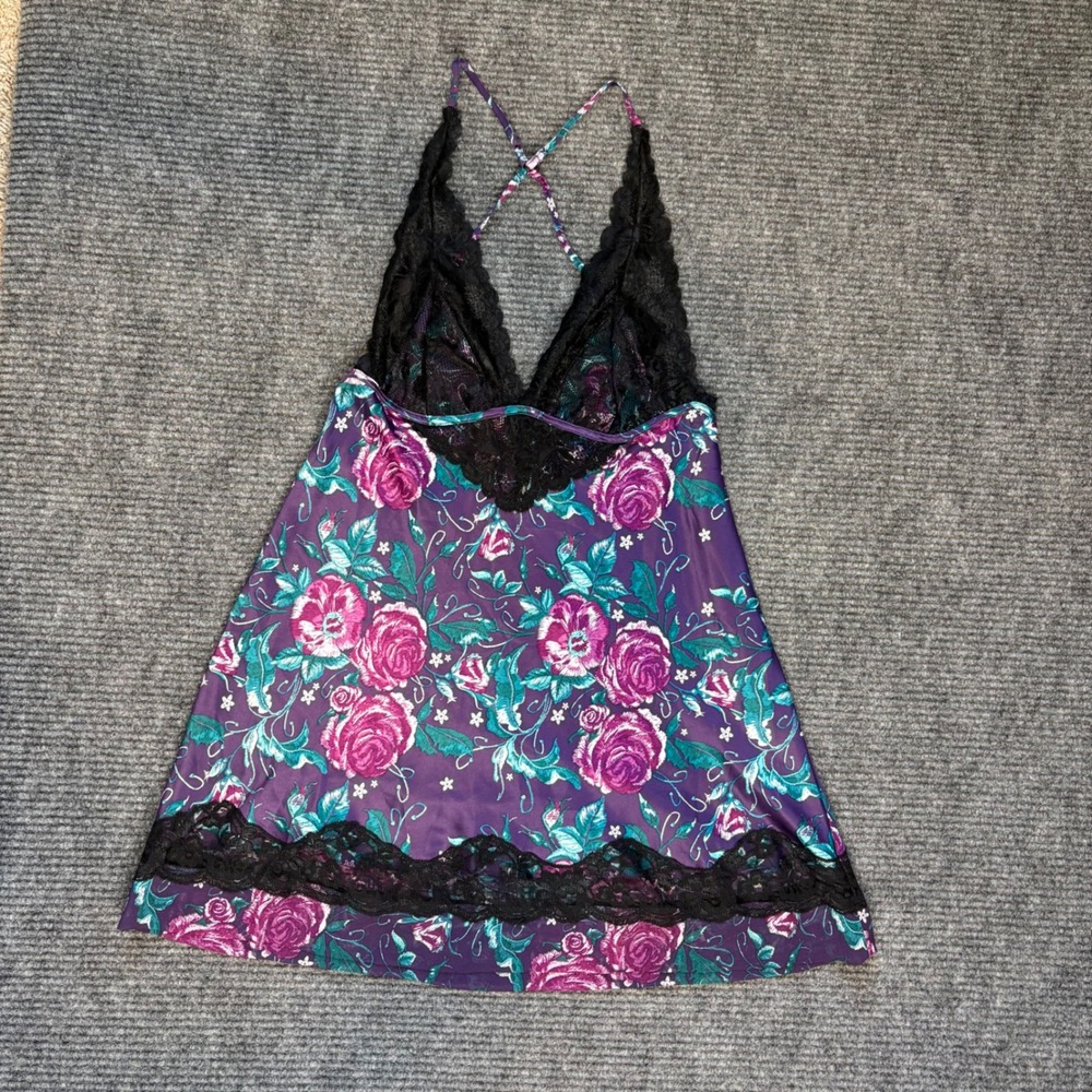 Jezebel Floral Lace Satin Cami Top Womens M Purple Y2K Lingerie Fairy Grunge